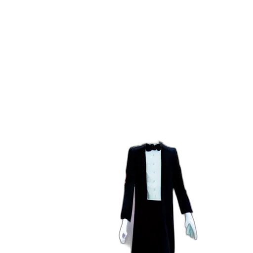 dress, jacket, staff, robot, 3d render, concept art, monochrome, dark transparent PNG cut-out