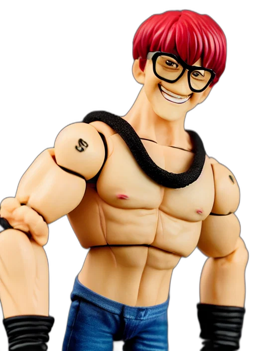 3d render, cartoon, concept art, photorealistic, plastic, action, figure, buff transparent PNG cut-out