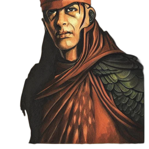 face, hat, crown, staff, fantasy art, comic book art, concept art, photorealistic transparent PNG cut-out