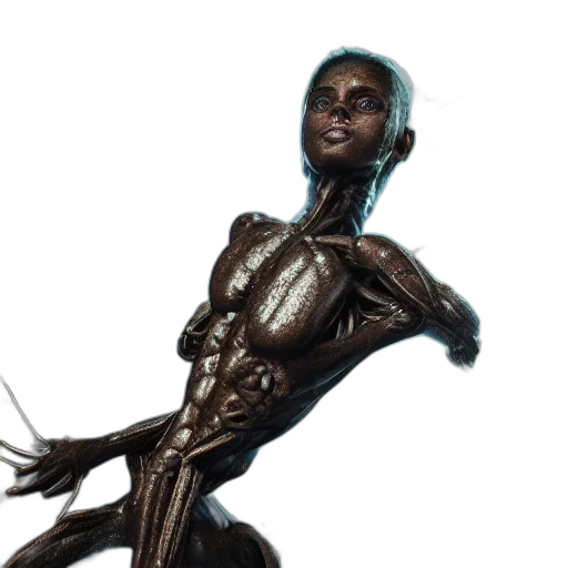 robot, creature, staff, hair, concept art, 3d render, comic book art, cyberpunk transparent PNG cut-out