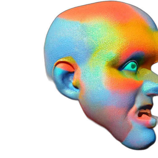 face, mask, robot, 3d render, photorealistic, vaporwave, pastel, colorful transparent PNG cut-out