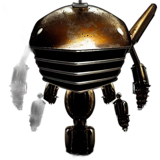 robot, staff, weapon, sword, 3d render, concept art, outer space, tarnished transparent PNG cut-out