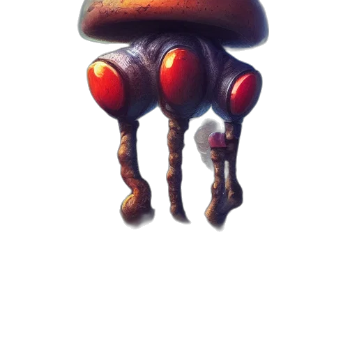 robot, creature, hat, staff, concept art, 3d render, fantasy art, watercolor transparent PNG cut-out
