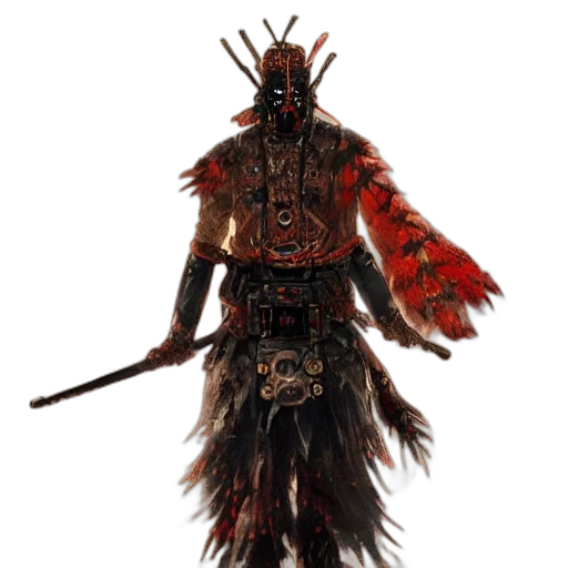 staff, mask, weapon, sword, concept art, fantasy art, 3d render, red transparent PNG cut-out