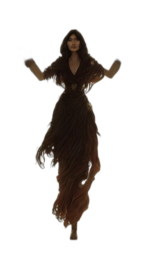 dress, hair, creature, staff transparent PNG cut-out
