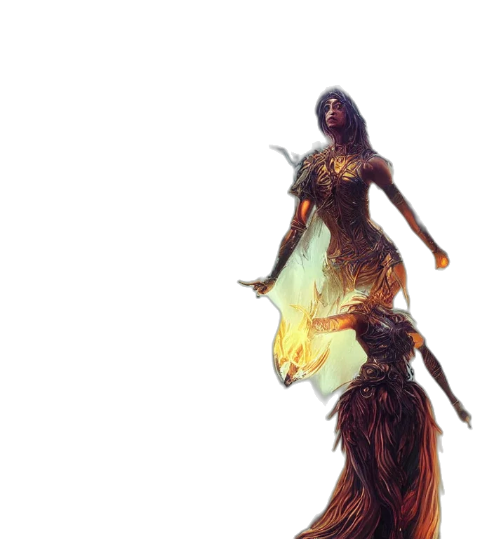 dress, staff, hair, creature transparent PNG cut-out