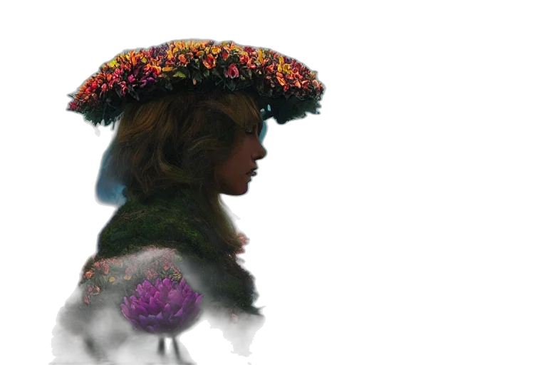 crown, hat, flower, hair, concept art, fantasy art, photorealistic, watercolor transparent PNG cut-out