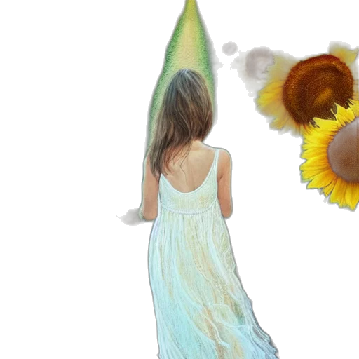 dress, umbrella, flower, hat, watercolor, photorealistic, oil painting, concept art transparent PNG cut-out
