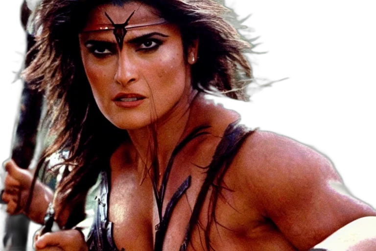 epic, photo, muscular, salma, hayek, beautiful, barbarian, warrior transparent PNG cut-out