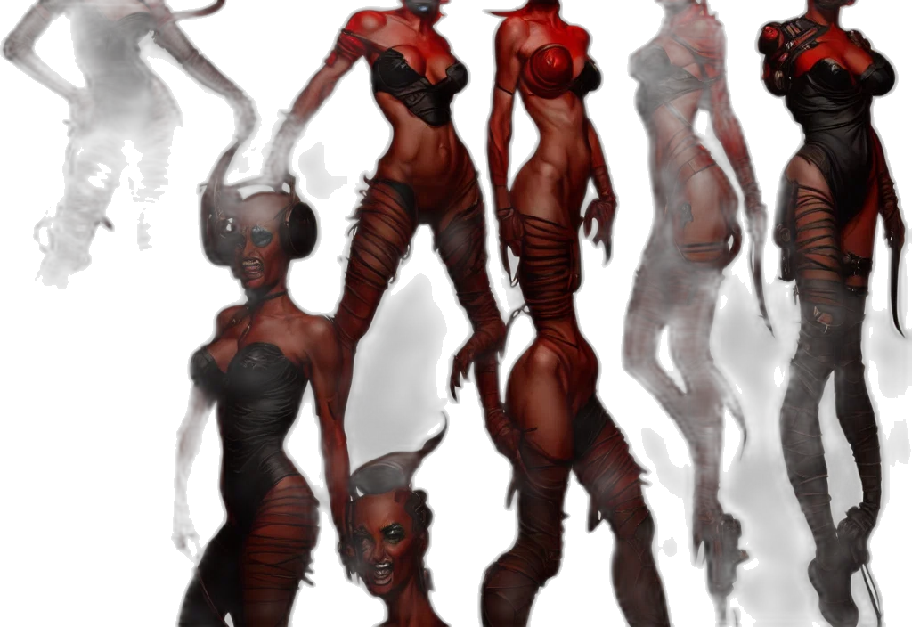 creature, concept art, fantasy art, comic book art, cyberpunk, red, dark, earth tones transparent PNG cut-out