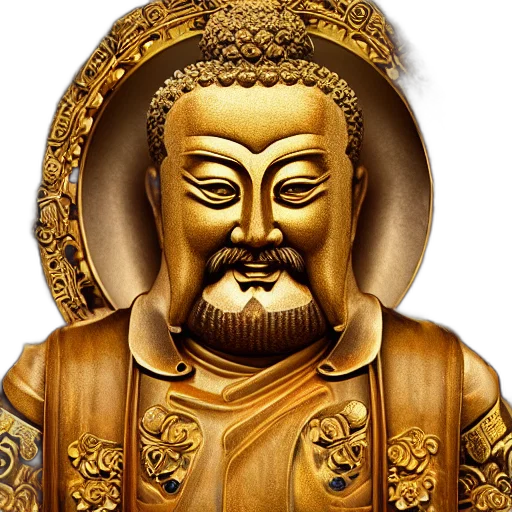 mask, face, staff, photorealistic, 3d render, golden, buddhist, confucius transparent PNG cut-out