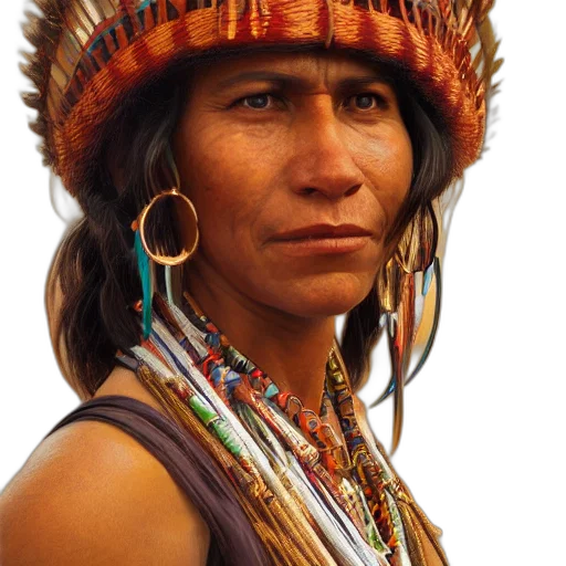 jewelry, face, hat, staff, photorealistic, oil painting, concept art, earth tones transparent PNG cut-out