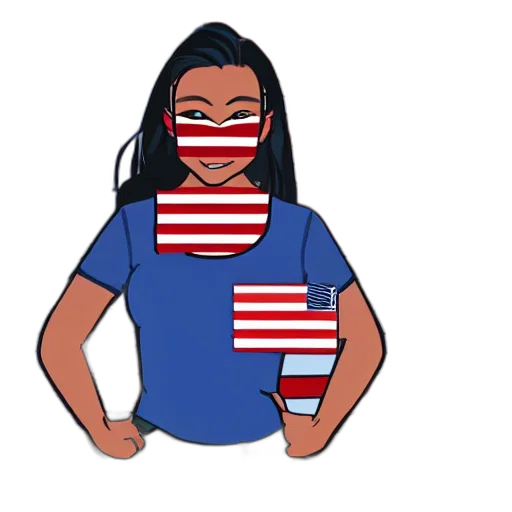 cartoon, woman, blue, shirt, american, flag, her, face transparent PNG cut-out