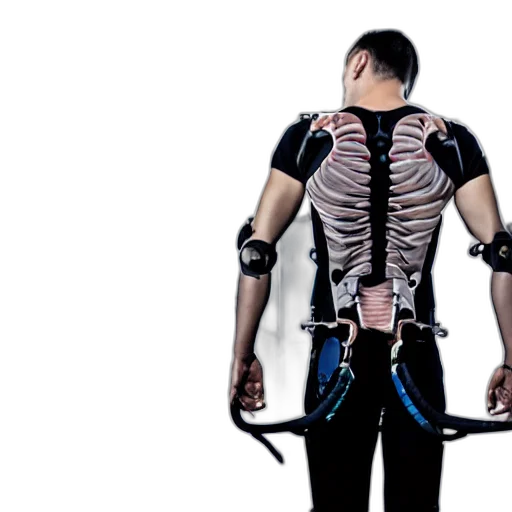 robot, staff, cyberpunk, concept art, muscular, fitting, exoskeleton, rehab transparent PNG cut-out