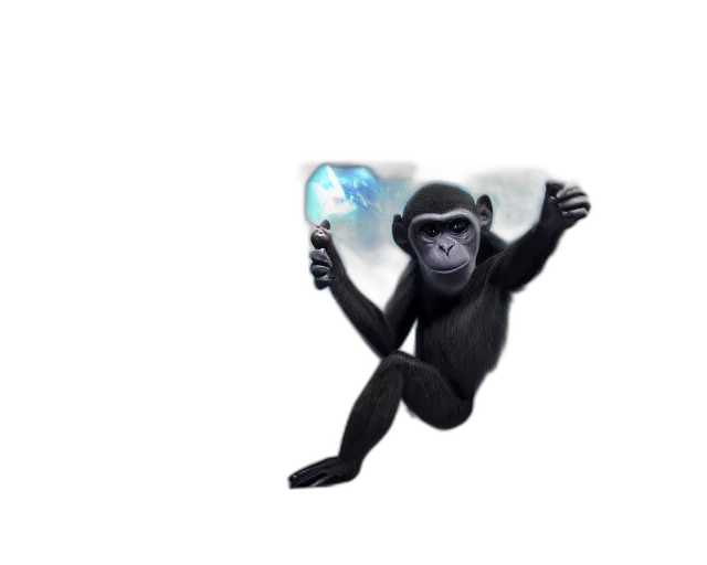 animal, creature, staff, concept art, 3d render, pixel art, monkey, space transparent PNG cut-out