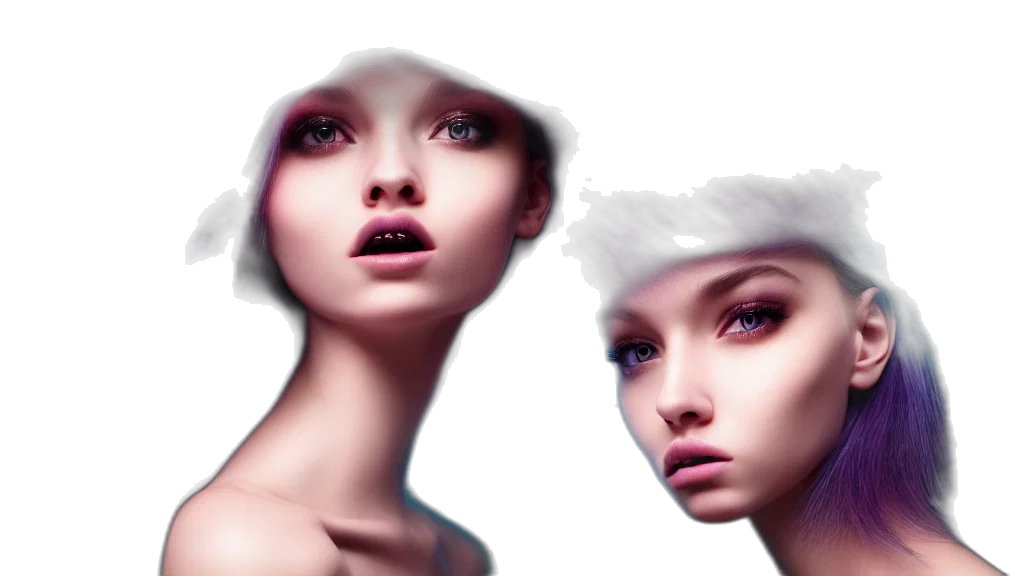 face, robot, hair, photorealistic, 3d render, fantasy art, concept art, outer space transparent PNG cut-out