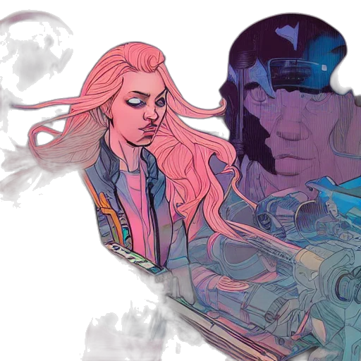 comic book art, concept art, cyberpunk, vaporwave transparent PNG cut-out