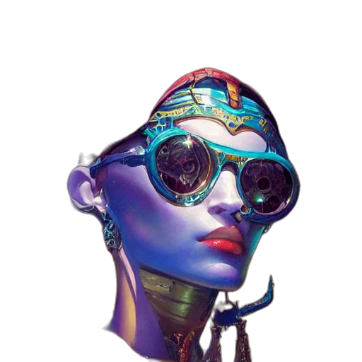 robot, mask, face, jewelry, cyberpunk, concept art, fantasy art, vaporwave transparent PNG cut-out