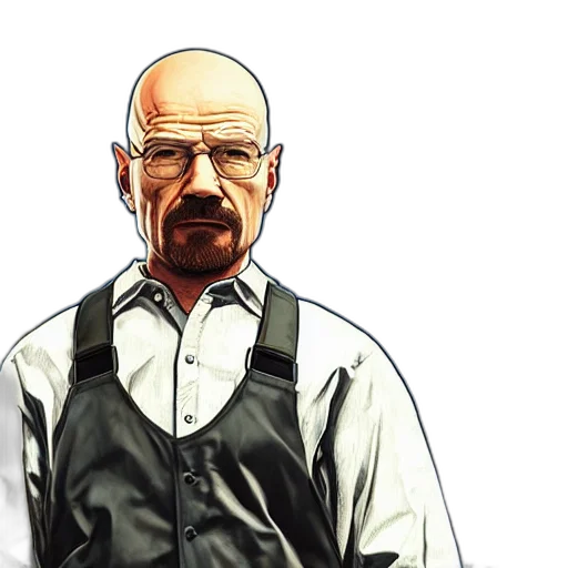jacket, comic book art, cartoon, concept art, photorealistic, walter, white, gta transparent PNG cut-out