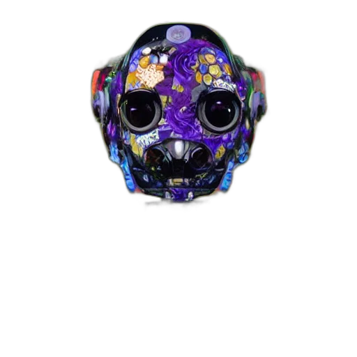 mask, robot, face, jewelry, cyberpunk, 3d render, concept art, vaporwave transparent PNG cut-out