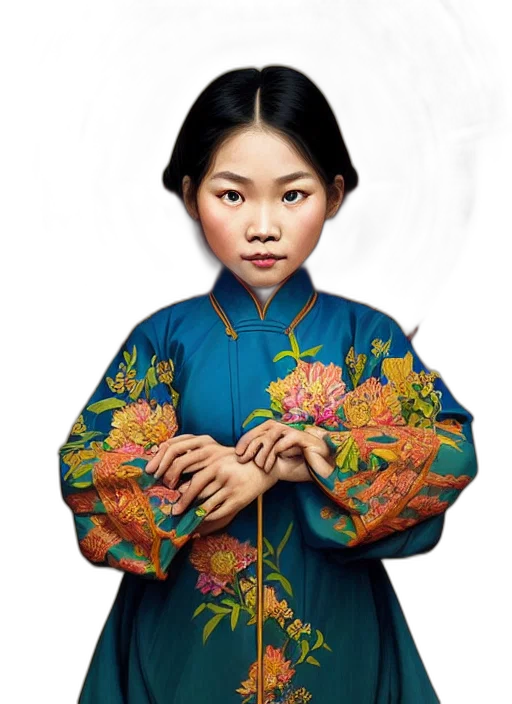 dress, face, staff, flower, photorealistic, concept art, oil painting, fantasy art transparent PNG cut-out