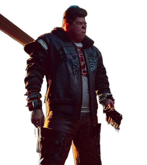 jacket, sword, weapon, staff, concept art, cyberpunk, 3d render, photorealistic transparent PNG cut-out