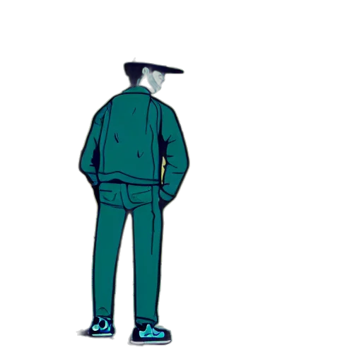 jacket, staff, hat, robot transparent PNG cut-out