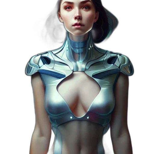 robot, dress, jewelry, face, concept art, fantasy art, cyberpunk, comic book art transparent PNG cut-out