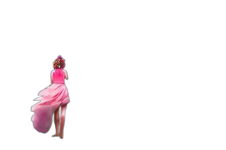 dress, umbrella, shoes, hair, 3d render, concept art, vaporwave, photorealistic transparent PNG cut-out