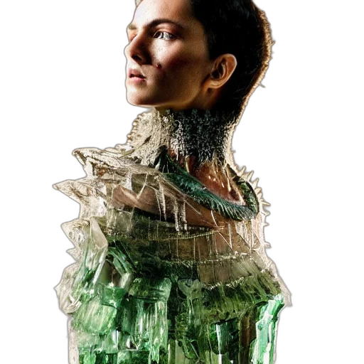 dress, jewelry, face, bottle, concept art, 3d render, cyberpunk, photorealistic transparent PNG cut-out