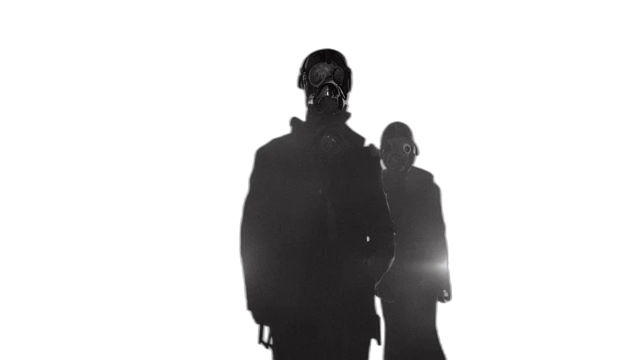 mask, jacket, staff, creature, concept art, 3d render, cyberpunk, fog transparent PNG cut-out