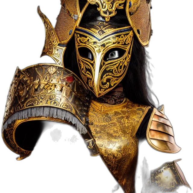 mask, crown, jewelry, sword, fantasy art, concept art, 3d render, photorealistic transparent PNG cut-out
