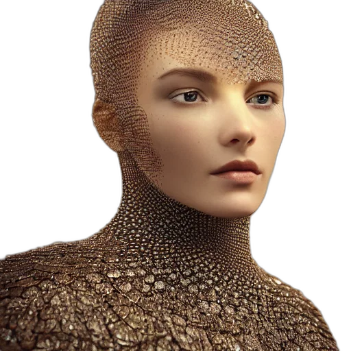 robot, face, hair, jewelry, 3d render, photorealistic, cyberpunk, concept art transparent PNG cut-out
