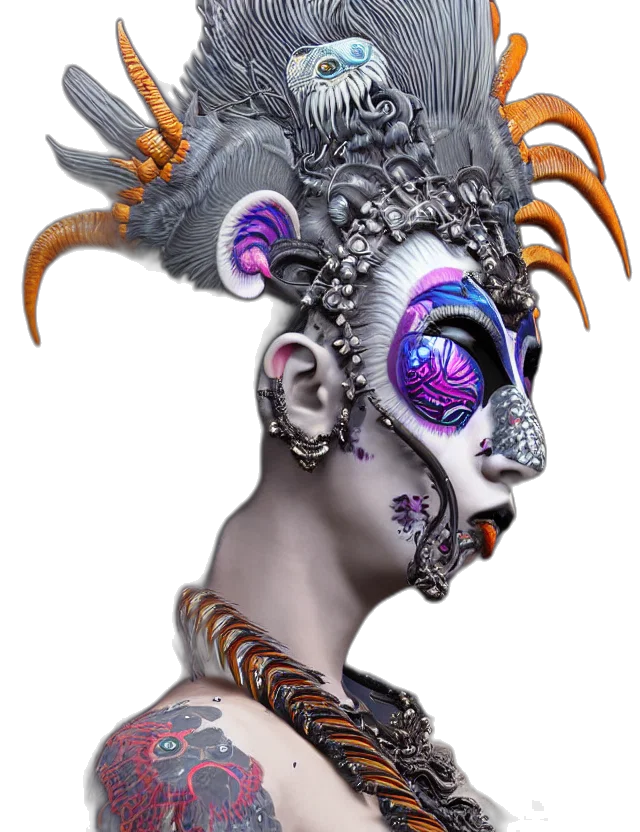 jewelry, mask, face, crown, fantasy art, concept art, 3d render, cyberpunk transparent PNG cut-out