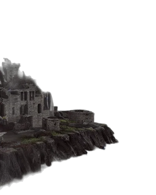 building, 3d render, concept art, pixel art, photorealistic, fog, fire, ruins transparent PNG cut-out