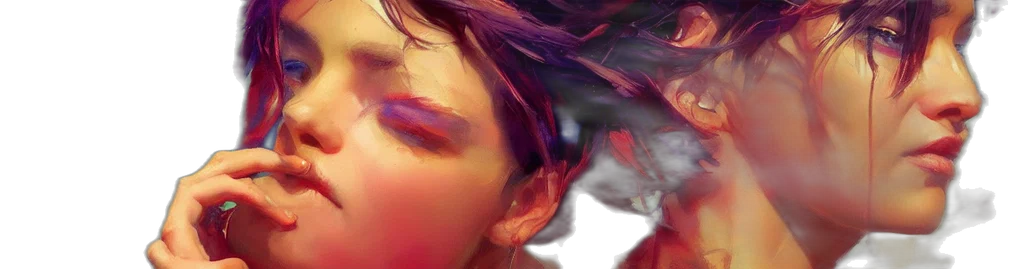 face, photorealistic, oil painting, fantasy art, cyberpunk, fire, red, colorful transparent PNG cut-out