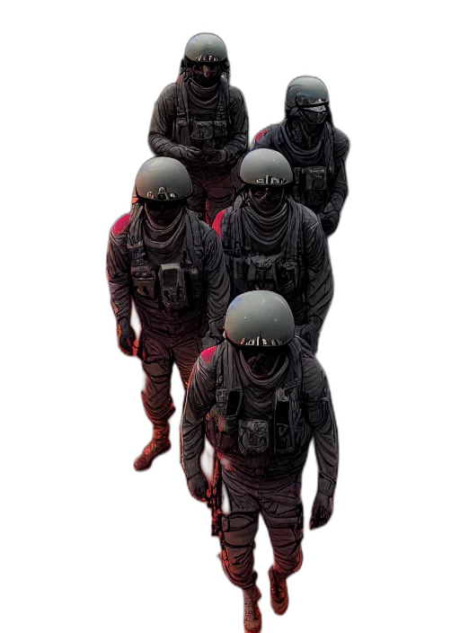 mask, jacket, robot, staff, concept art, pixel art, 3d render, comic book art transparent PNG cut-out