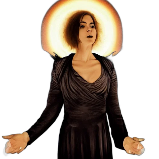 dress, hat, staff, fire, outer space, angel, black, wings transparent PNG cut-out