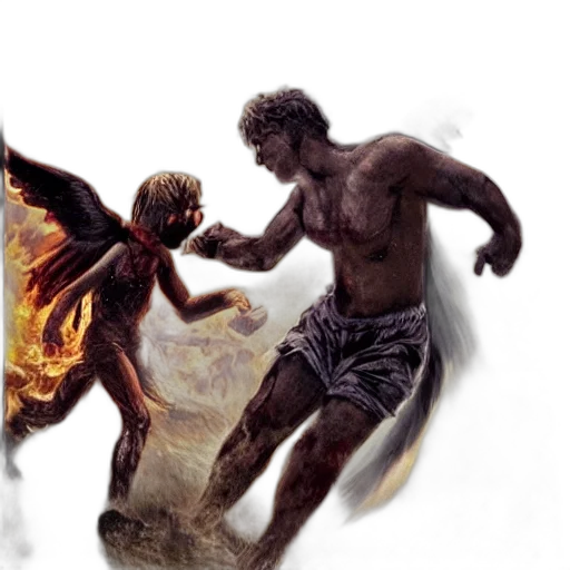 concept art, fantasy art, comic book art, photorealistic, fire, night, fog, fight transparent PNG cut-out