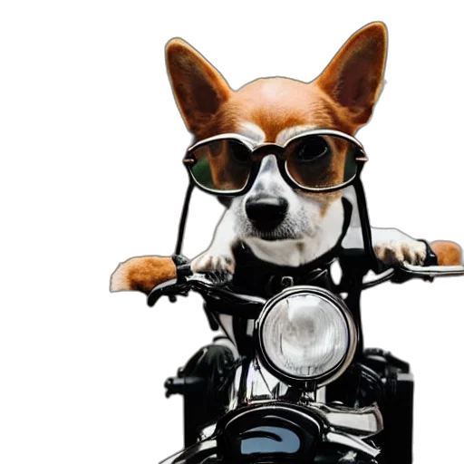 animal, photorealistic, dog, riding, motorcycle, glasses transparent PNG cut-out