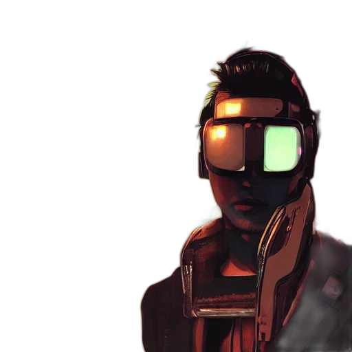 robot, mask, jacket, face, cyberpunk, concept art, comic book art, 3d render transparent PNG cut-out