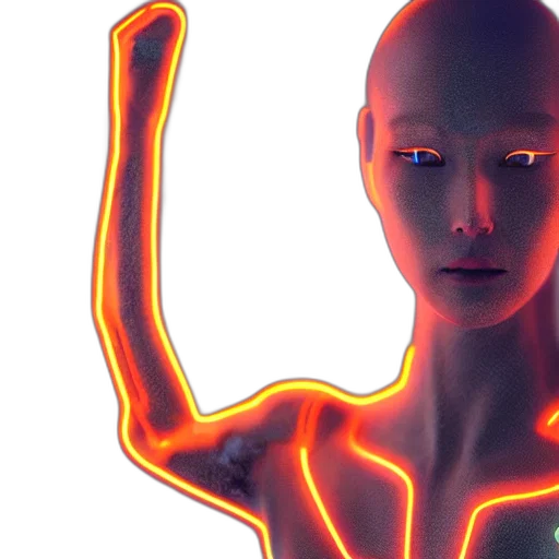 robot, creature, face, jewelry, 3d render, cyberpunk, concept art, photorealistic transparent PNG cut-out