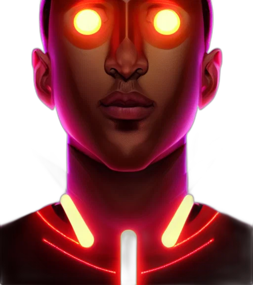face, robot, mask, concept art, cyberpunk, comic book art, 3d render, neon lights transparent PNG cut-out