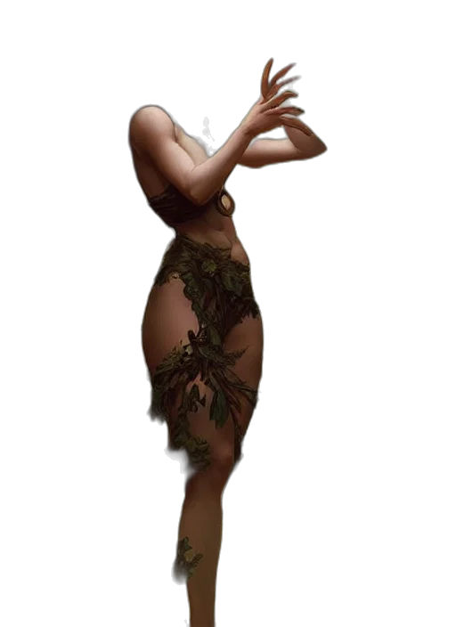 dress, creature, staff, concept art, fantasy art, 3d render, photorealistic, forest transparent PNG cut-out