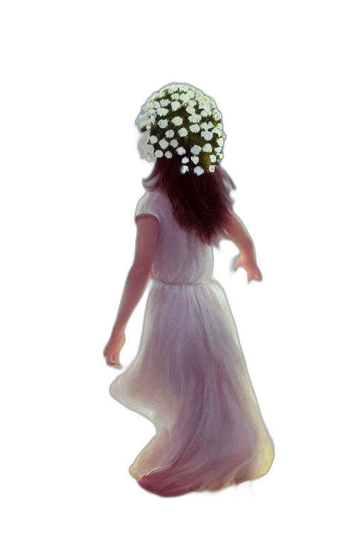 dress, crown, flower, photorealistic, oil painting, 3d render, concept art, green transparent PNG cut-out