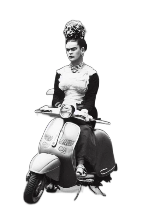 dress, jacket, concept art, photorealistic, pencil sketch, frida, kahlo, vespa transparent PNG cut-out