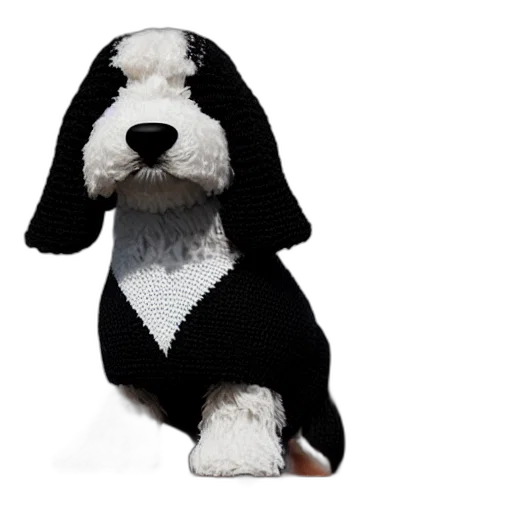 animal, 3d render, closeup, photorealistic, illustration, knitted, bernedoodle, judge transparent PNG cut-out