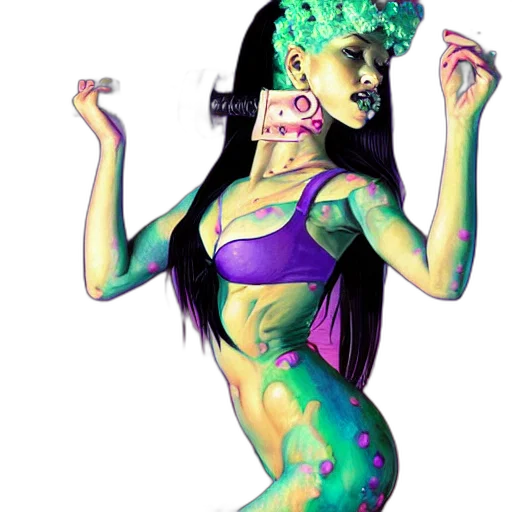 creature, concept art, fantasy art, pixel art, cartoon, green, neon, girl transparent PNG cut-out