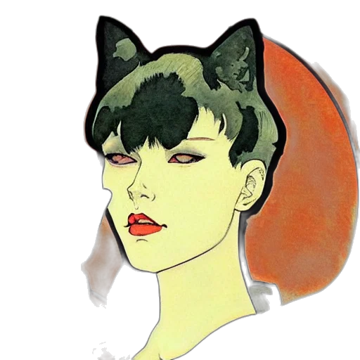 hat, mask, face, watercolor, cartoon, anime, fantasy art, green transparent PNG cut-out