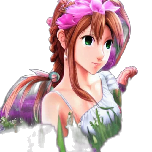 flower, dress, staff, crown, anime, fantasy art, concept art, photorealistic transparent PNG cut-out